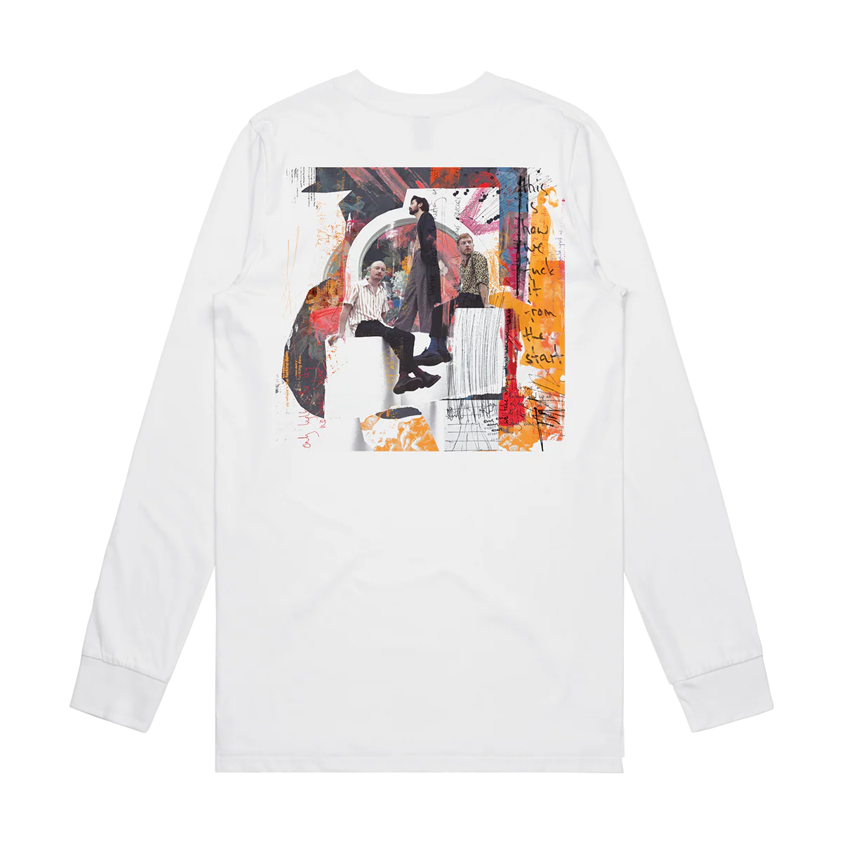 Red Circle Band Collage Long Sleeve T-shirt White - Image 3