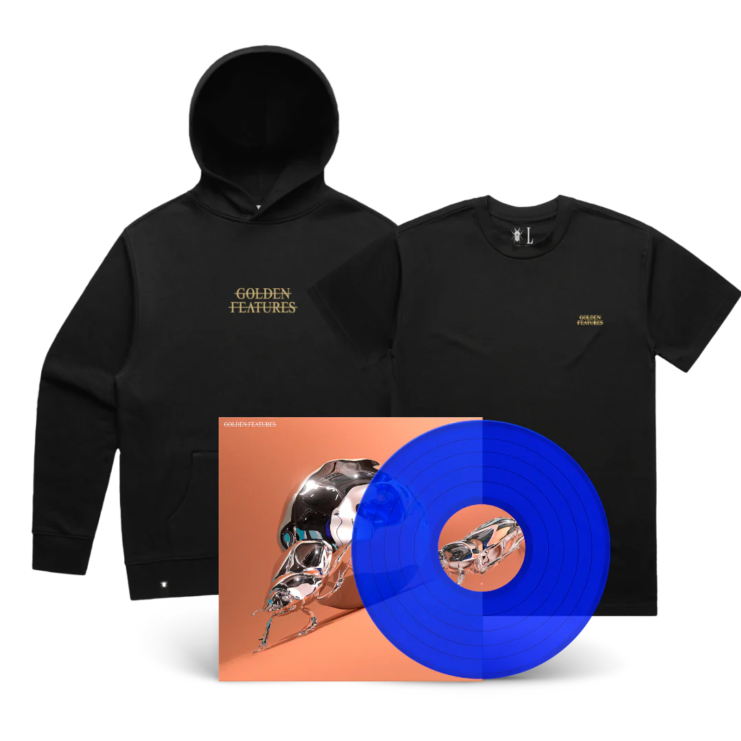 Sisyphus Blue Vinyl + Classic Golden Features Tee / Stag Beetle Premium Hoodie